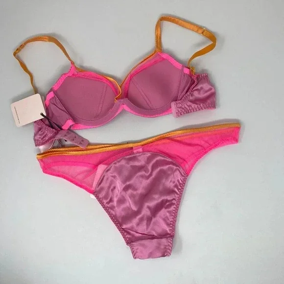 Agent Provocateur Viv Sorbet Pink 34B/3 Silk Set NWT